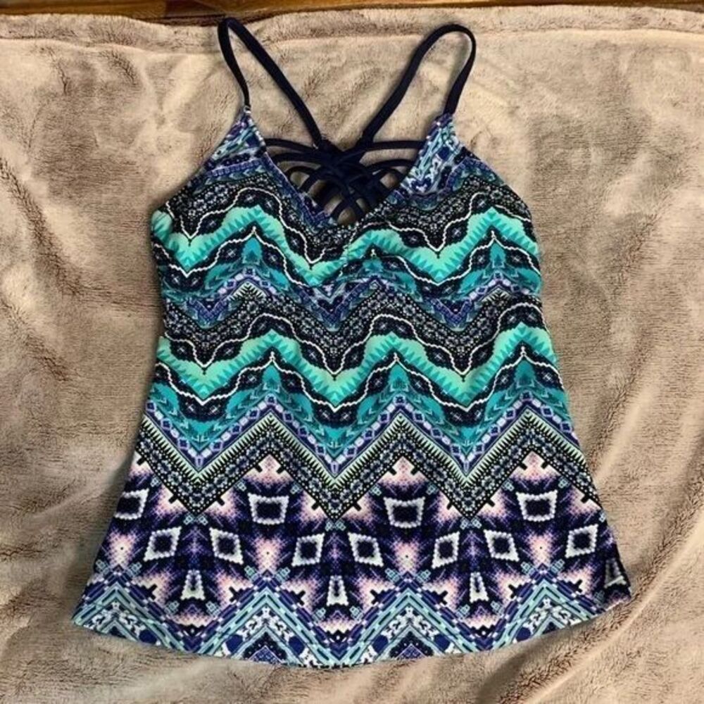 Arizona Jeans Tankini Womens Small Aztec Print‎ Strappy Tank Swim Boho Geometric